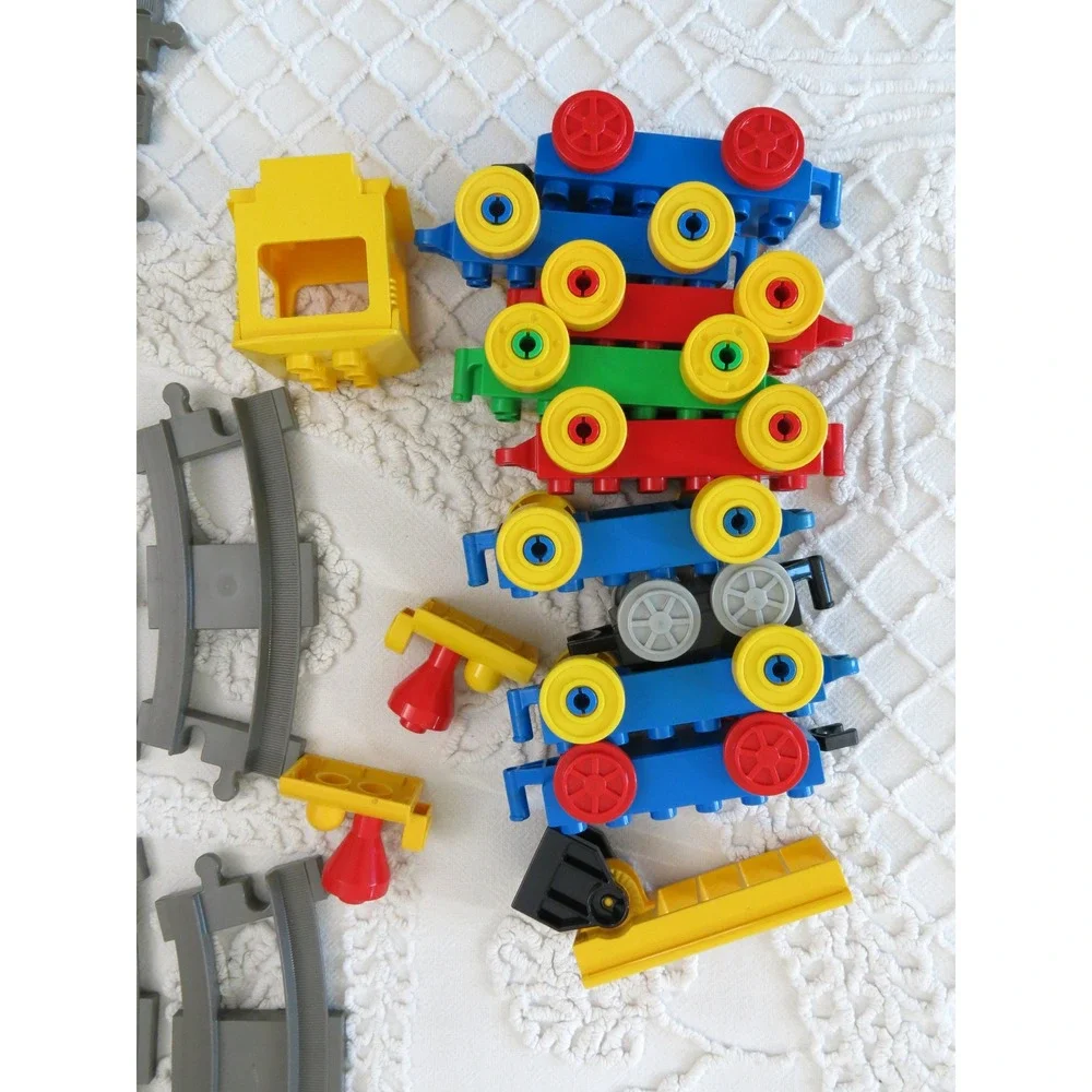 Vintage LEGO Duplo Train Track and Car Lot Curved Straight Tracks Crane Bases